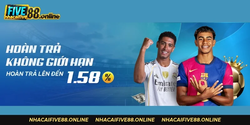 Khuyến Mãi Five88: Xác Minh SĐT 600K Và Nạp Đầu 100% Five88 hoàn trả không giới hạn đến 1,58%, trả tự động 11:45 hằng ngày