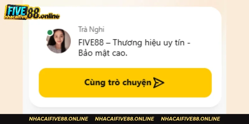 Liên Hệ Five88: Live Chat 24/7, Telegram CSKH Và Hotline Nút live chat 24/7 màu vàng nằm bên phải trang chủ Five88